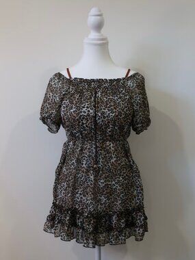 Arizona Jean Co. Leopard Print Puffy Sleeve Baby Doll Ruffle Dress XL